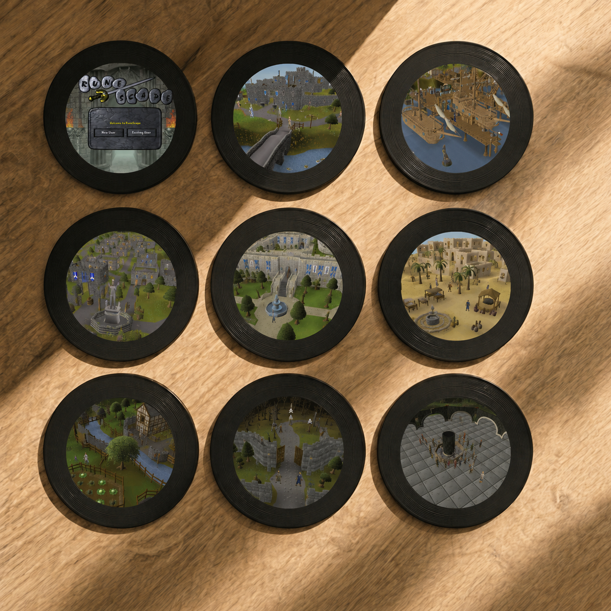 All nine RS Vinyl mini discs laid out - the full set